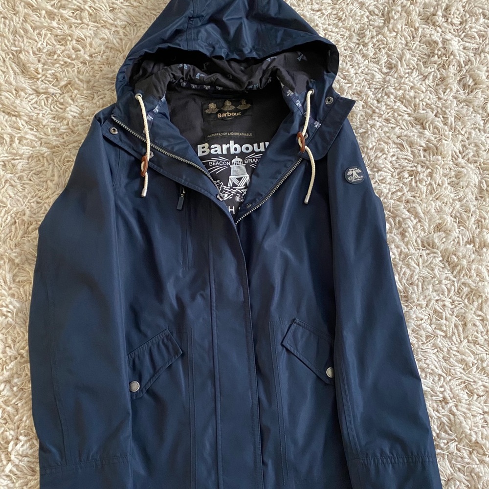 barbour navy blue raincoat